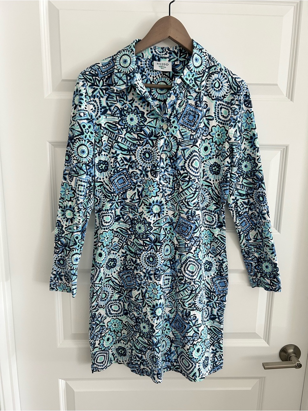 HIHO Long Sleeve Dress Blue White Size S